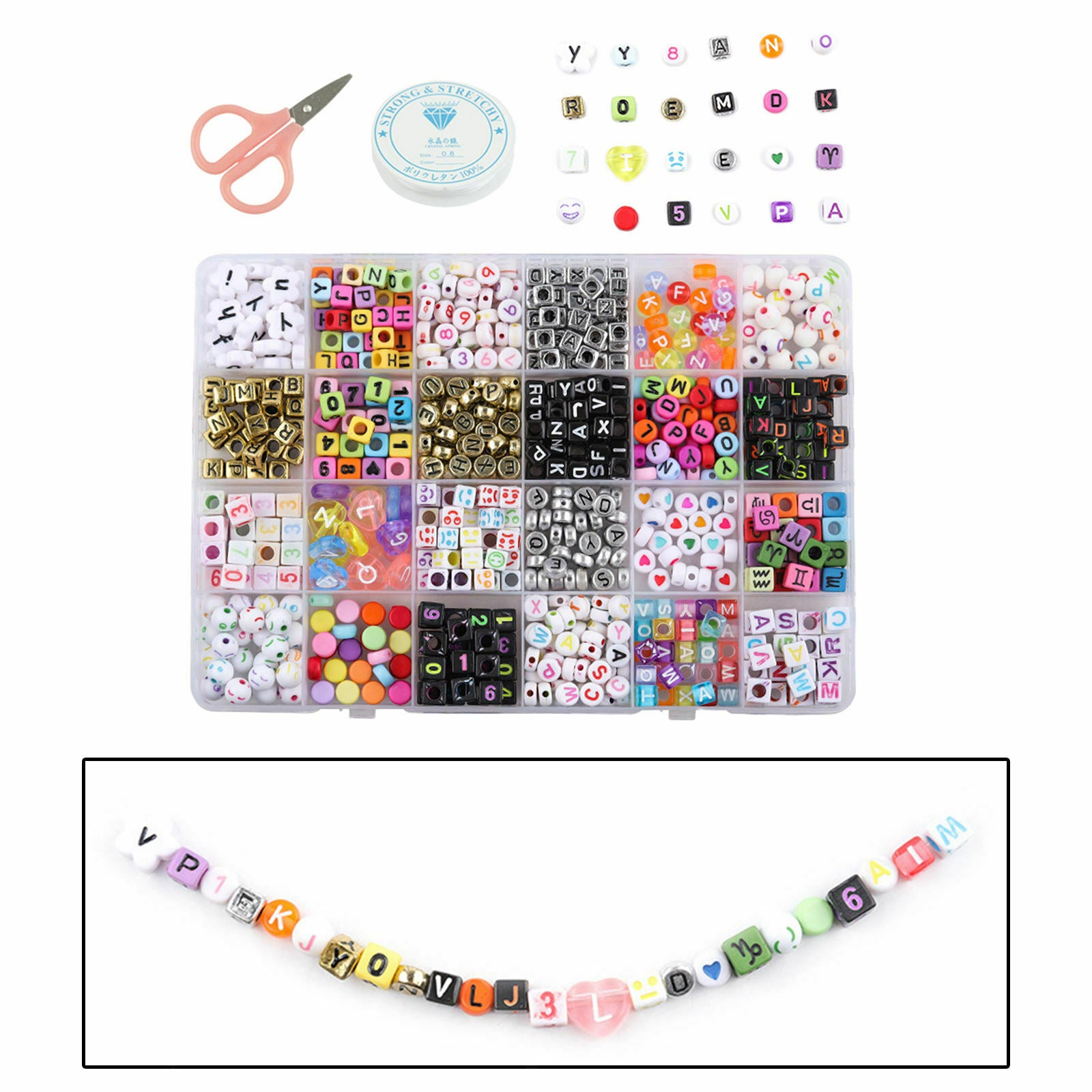 Acrylic Bracelet Beads Smooth Flat/Round Necklace Crafting Number Charm Cord