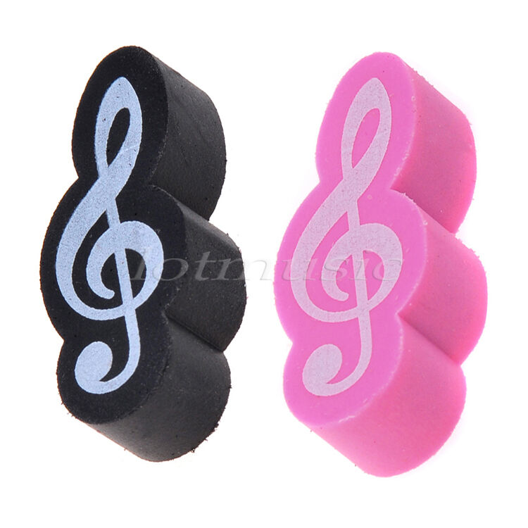 2 Pcs Black Pink Stationary Music Note Rubber Eraser Gift