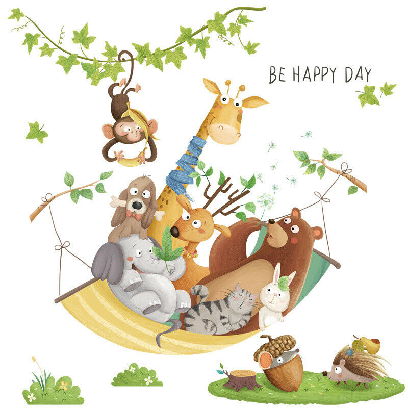 Cartoon Giraffe Wall Stickers for Kids Rooms Kindergarten Wall Decor Self-AdC6Y2