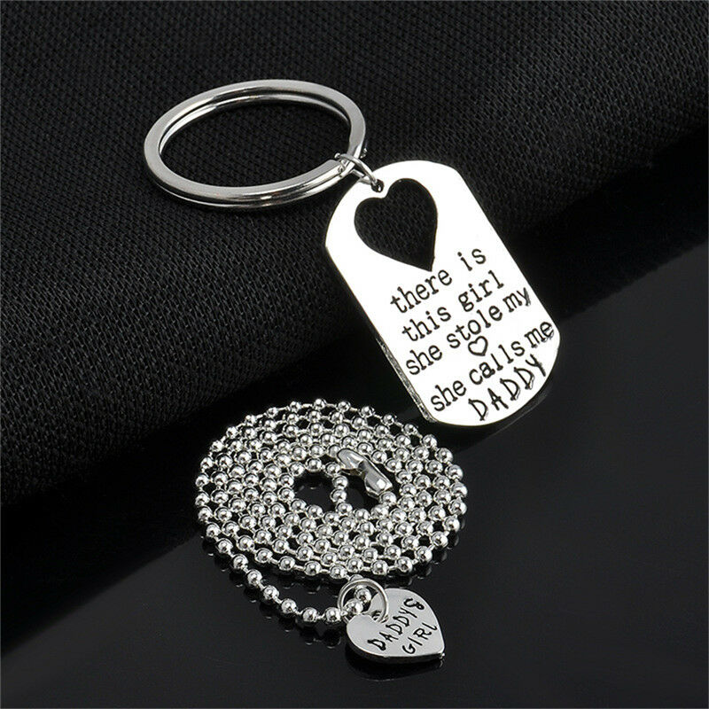Letter Heart Keychain Necklace Pendant Daddy Daughter Father Girls JewelrySG Pb