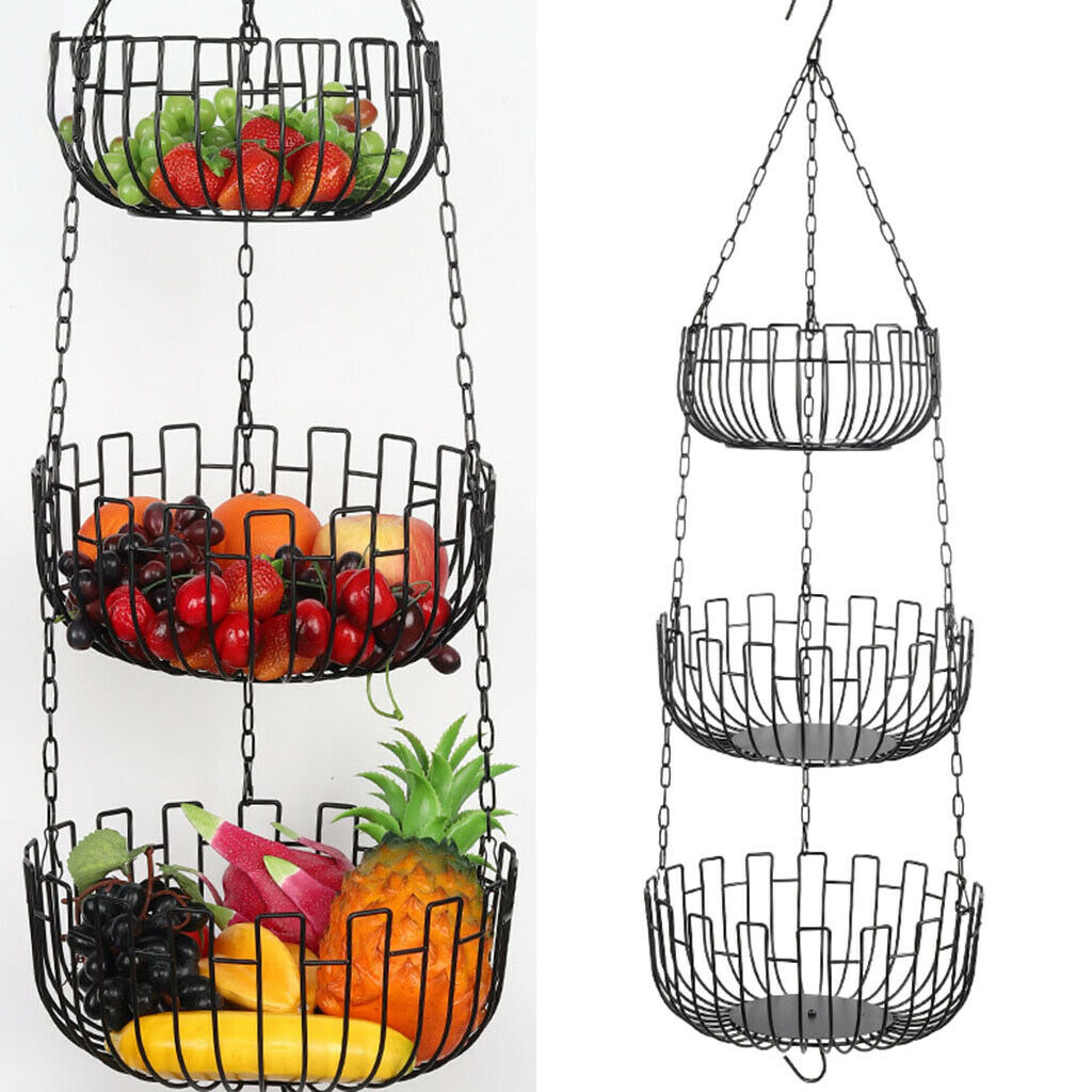 Iron Art 3 Tier Hanging Fruit Basket Holder Kitchen Storage Rack Heavy Duty