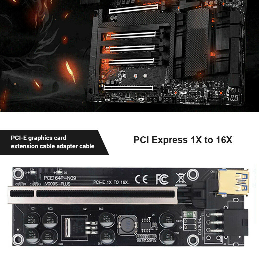 Ver 009S Plus PCIe Riser PCI Express 1x to 16X Adapter SATA 15Pin to 6Pin Power