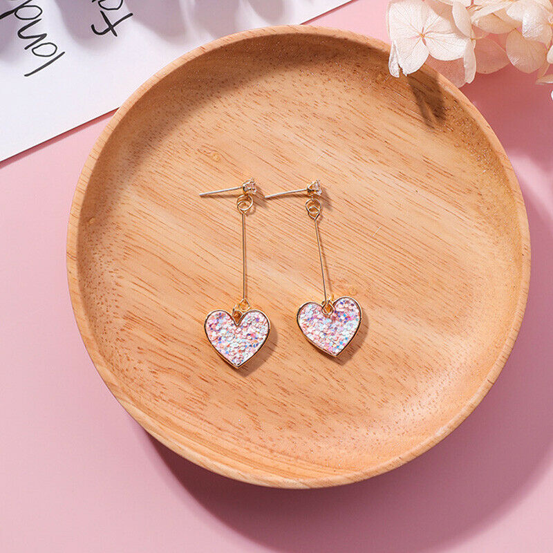 Women Crystal Pink Heart Long Drop Dangle Earrings Ear Studs Jewelry G AT.l8