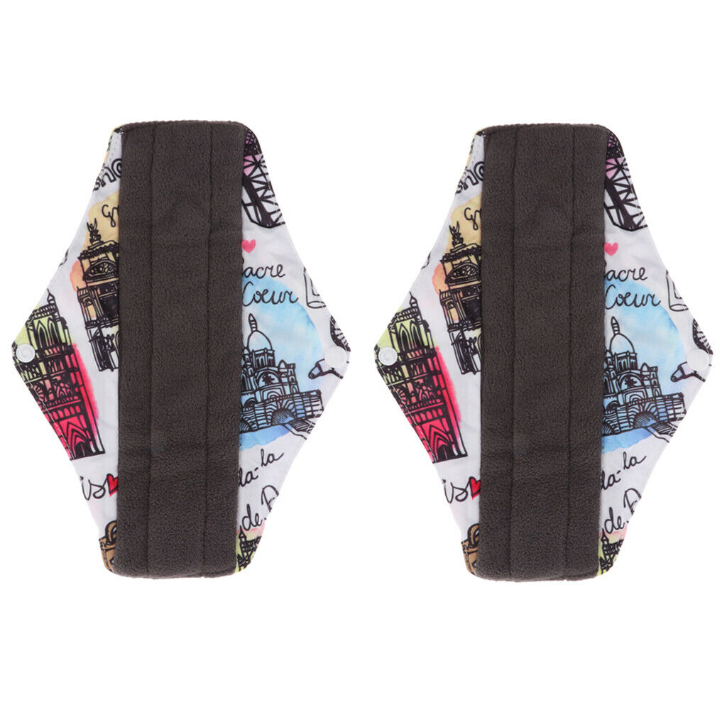 2X Washable Bamboo Charcoal Fiber Menstrual Pad Reusable Sanitary Cloth Pads