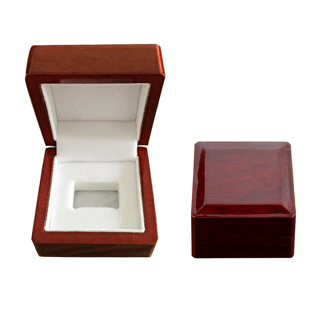 2x Square Wine Red Solid Natrual Wood Display Box Wedding Rings Holder