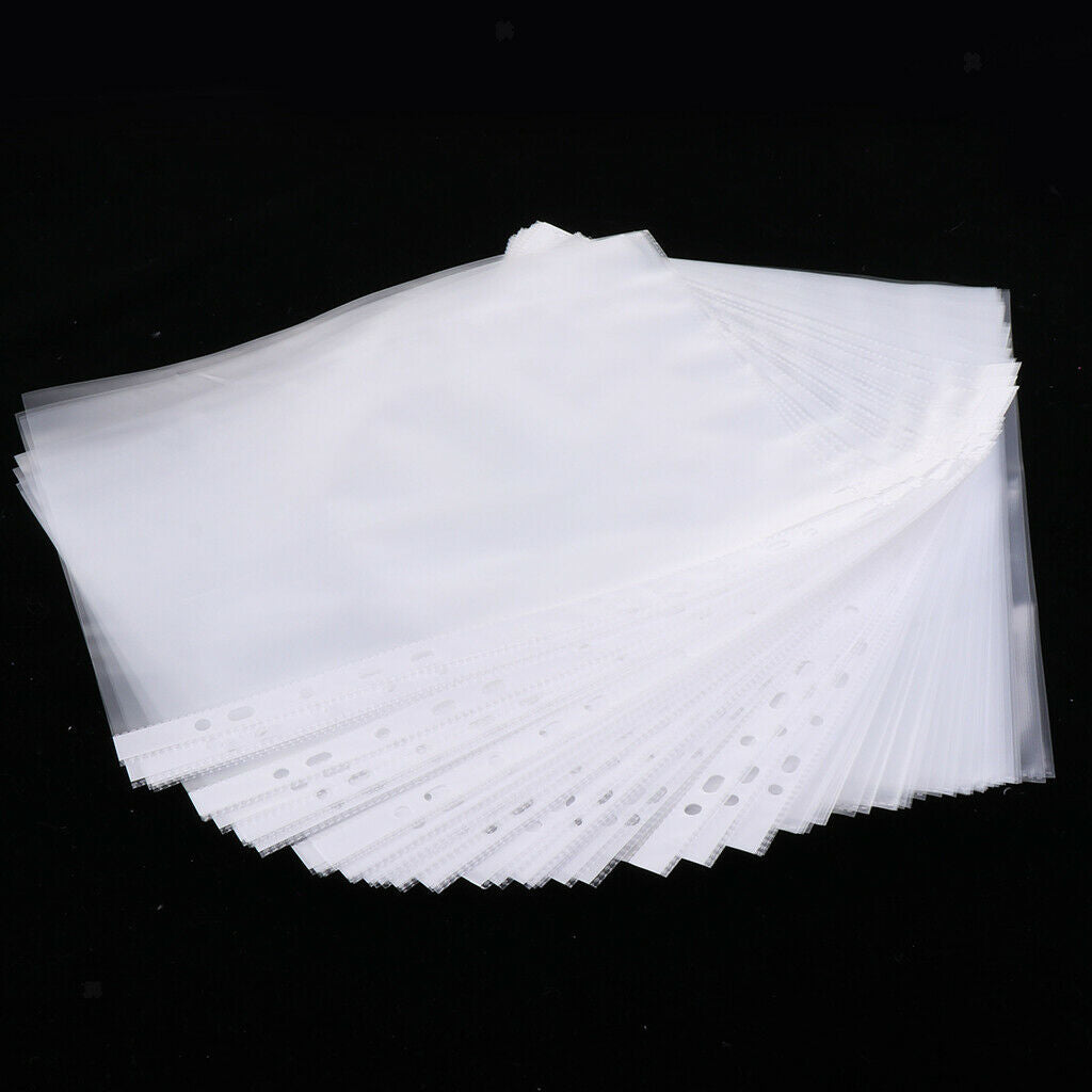 100pcs A4 11 Holes PP Loose Leaf Sheet Protectors Paper File Documents Bag