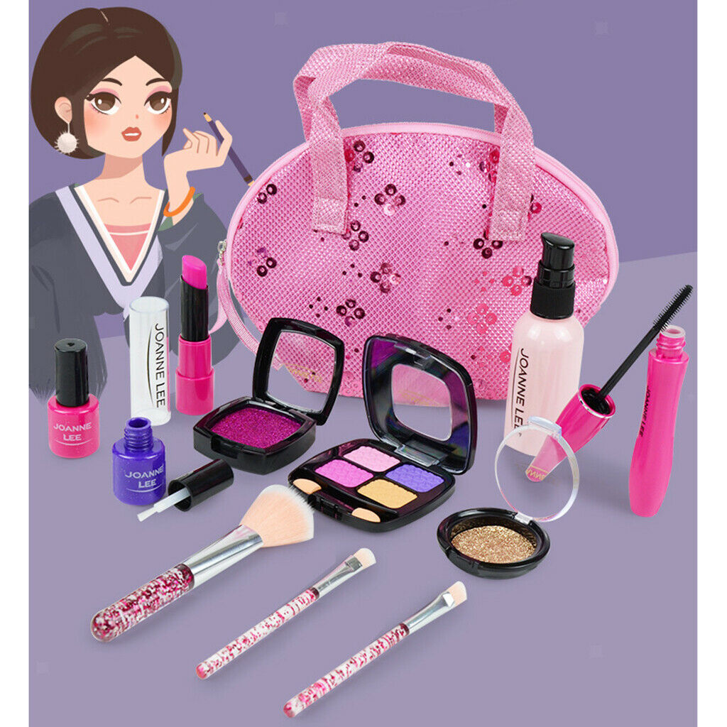 1 Set Pretend Play Makeup Set Game Lipstick Eye Shadows with Cosmetic Bag