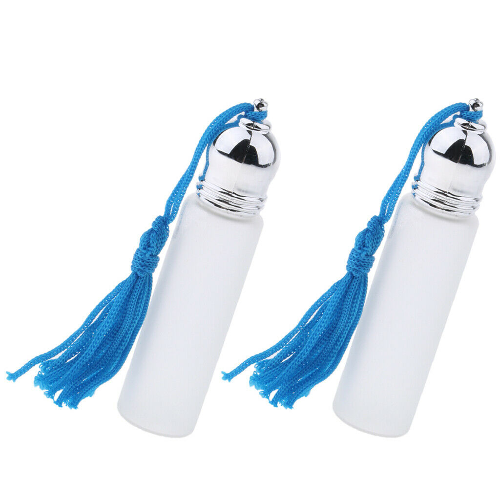 2x 10ml Empty Glass Perfume Roller Ball Bottle Frosted Case wit Tassel cover