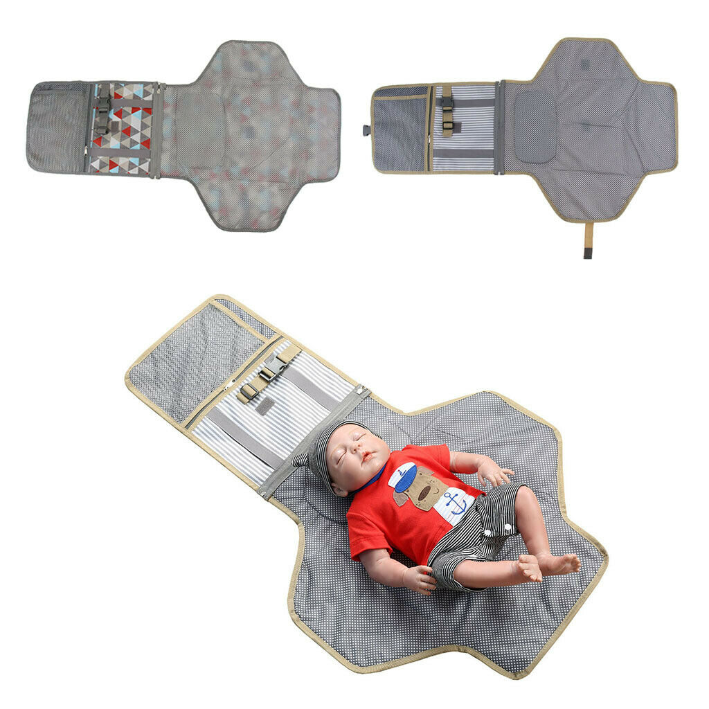 Travel Diaper Changing Bag Pad Mat Padded for Baby Gray stripe