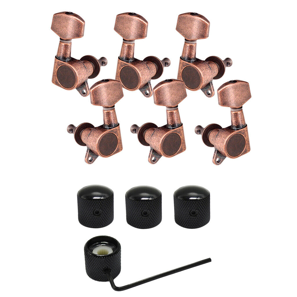 4x Tone Volume Control Knob Button + 3R3L Machine Heads for Guitar Replacement