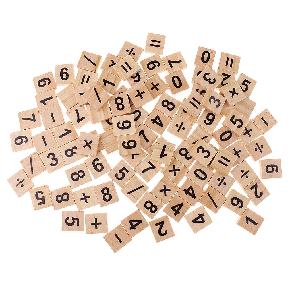 100 pieces wooden puzzles numbers tiles black letters cube blocks
