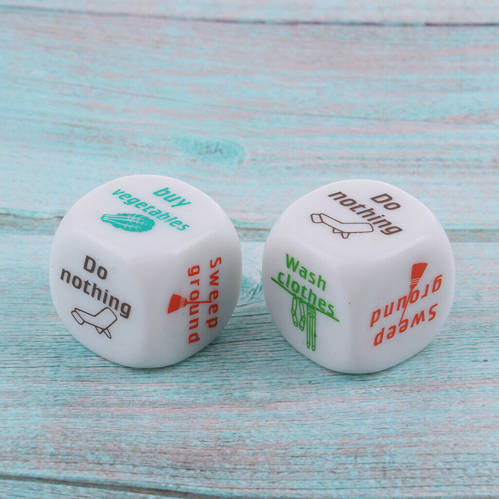 2pcs Green D6 Dice Dice Game With Word And Pattern Housework Distribution Game