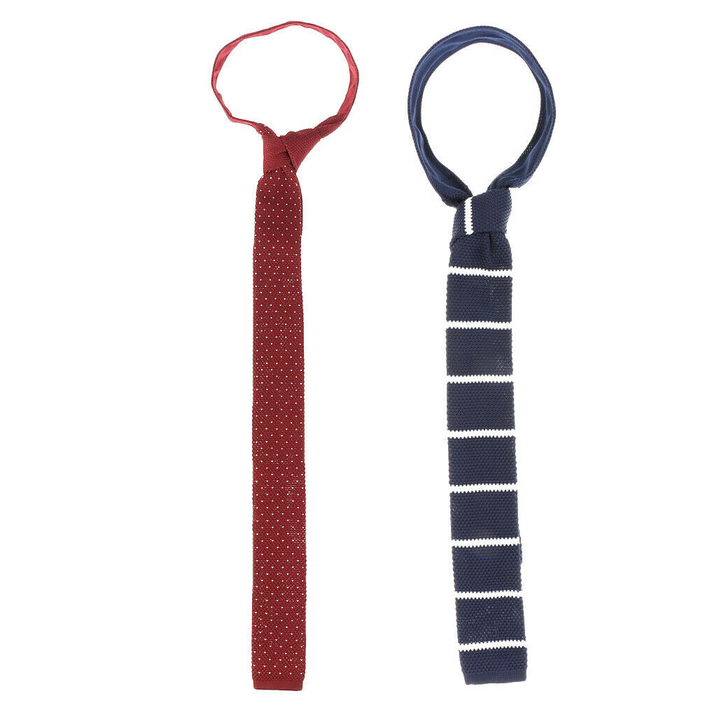 2pcs Gentleman Mens Casual Knit Knitted Flat Ties, Narrow Woven Necktie, Cravate