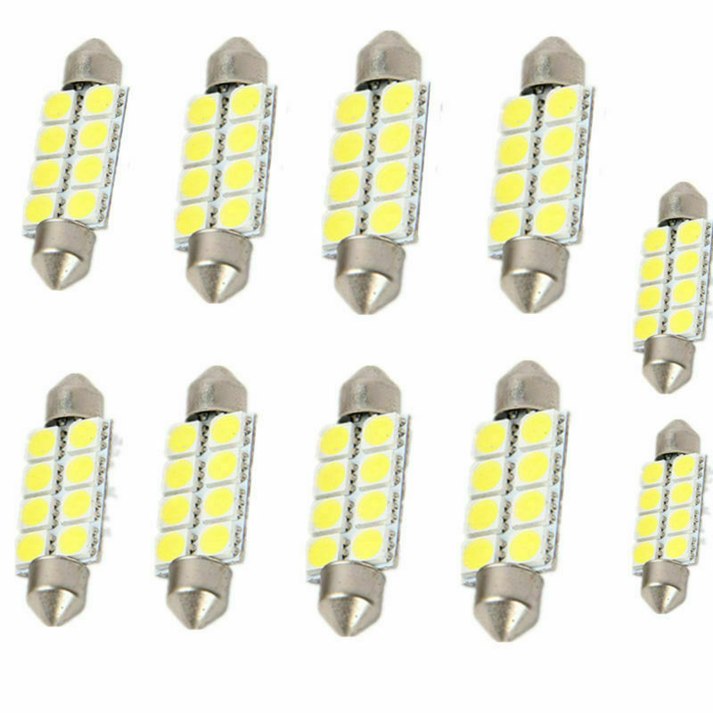 10PCS White 39MM 8 SMD 5050 LED Car Interior Dome Festoon Light Bulbs Lamp 12V