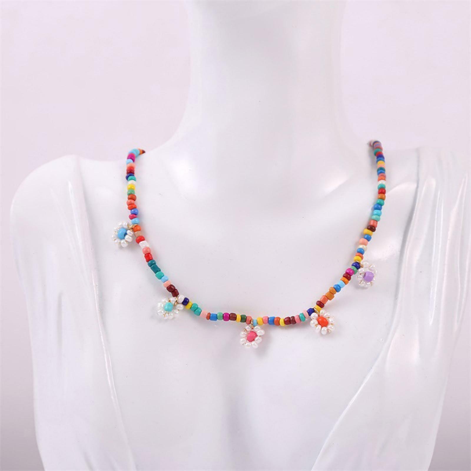 Womens Charm Trendy Hand-woven Beads Flower Long Necklace Summer Beach Chain