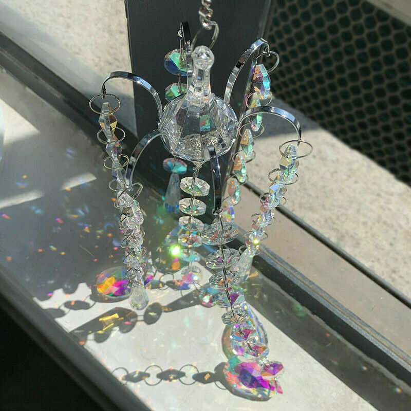 Crystal Prisms Wind Chimes Hanging Chandelier Chimes Home Hanging Decoration_ FT