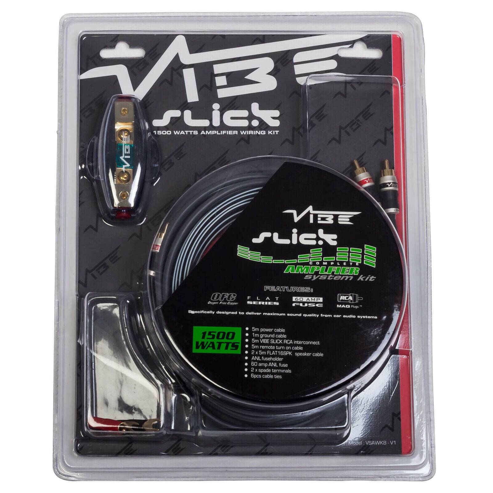 Vibe Slick 1500W Watts 8 Guage AWG Car Van Amp Amplifier Bass Wiring kit VSAWK8