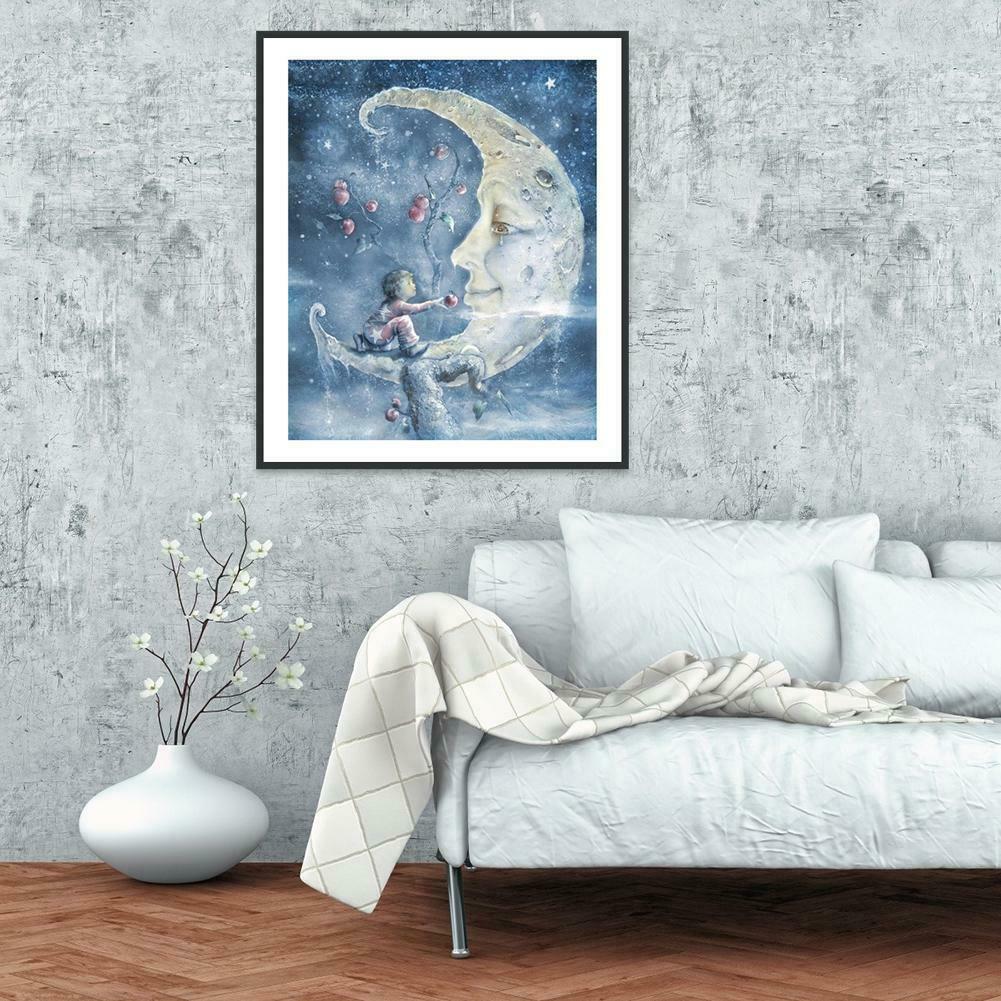 5D DIY Full Drill Diamond Painting Moon Face Cross Stitch Mosaic Craft Kit @