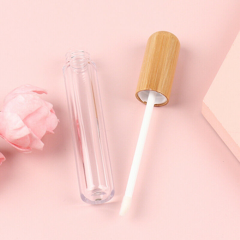 1Pcs 6ml Empty Plastic Lip Gloss Tube Bamboo Cap Cylindrical Packaging ContainI7