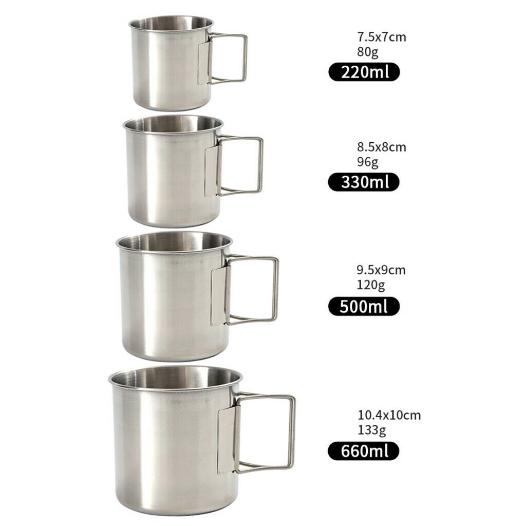 4 Pcs Stainless Steel Cup Outdoor Camping Picnic Water Cup w/Foldable Handle