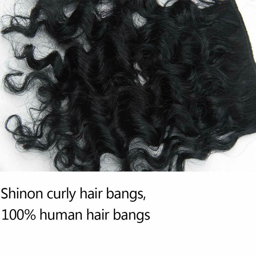 Women Jerry Curly Bangs Clip in 100% Human Hair Curls Front Fringe Hair Pieces