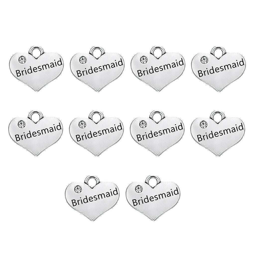 10pcs Crystal Heart Charm Bracelet Necklace Pendant Beads for Jewelry Making