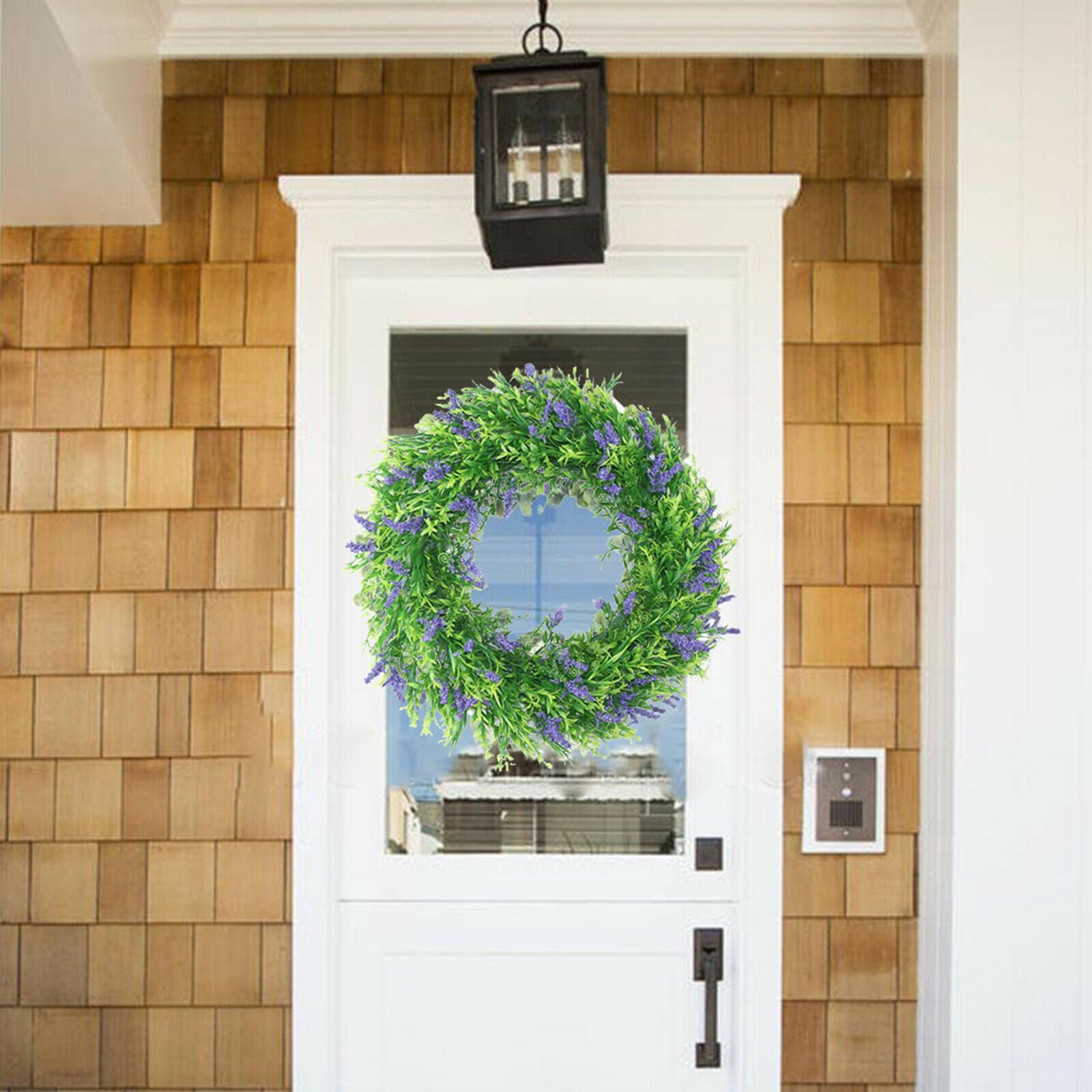 Artificial Lavender Wreath Faux Floral Front Door Wreath for Spring and Summer