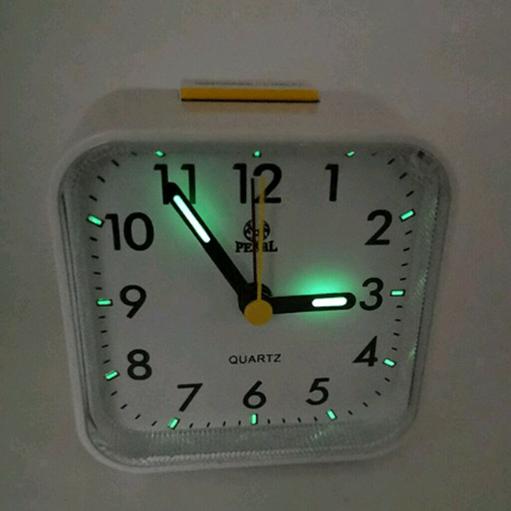 2Pcs Travel Alarm Clock Non-ticking Bedside Quartz Clock w/Night Light