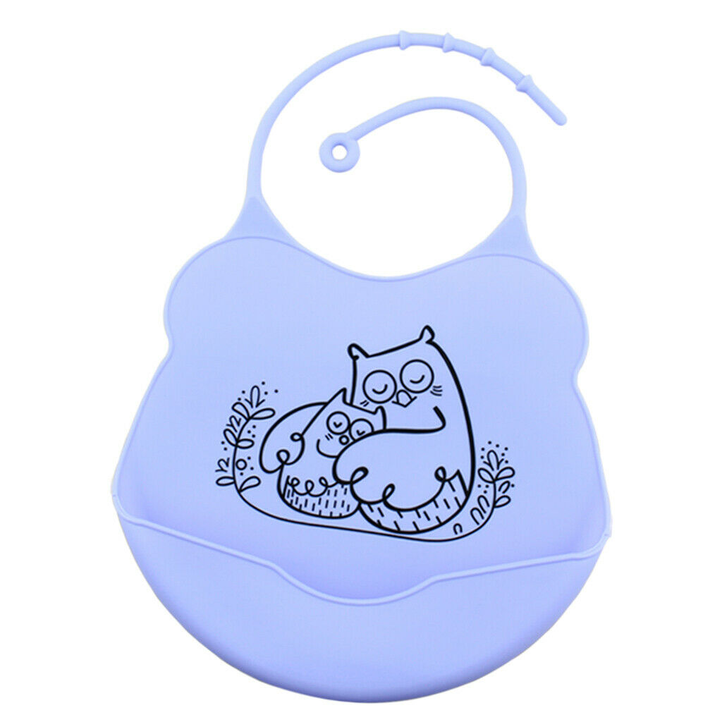 Adjustable Baby Bibs Waterproof Apron w/Food Catching Pocket Blue/Purple