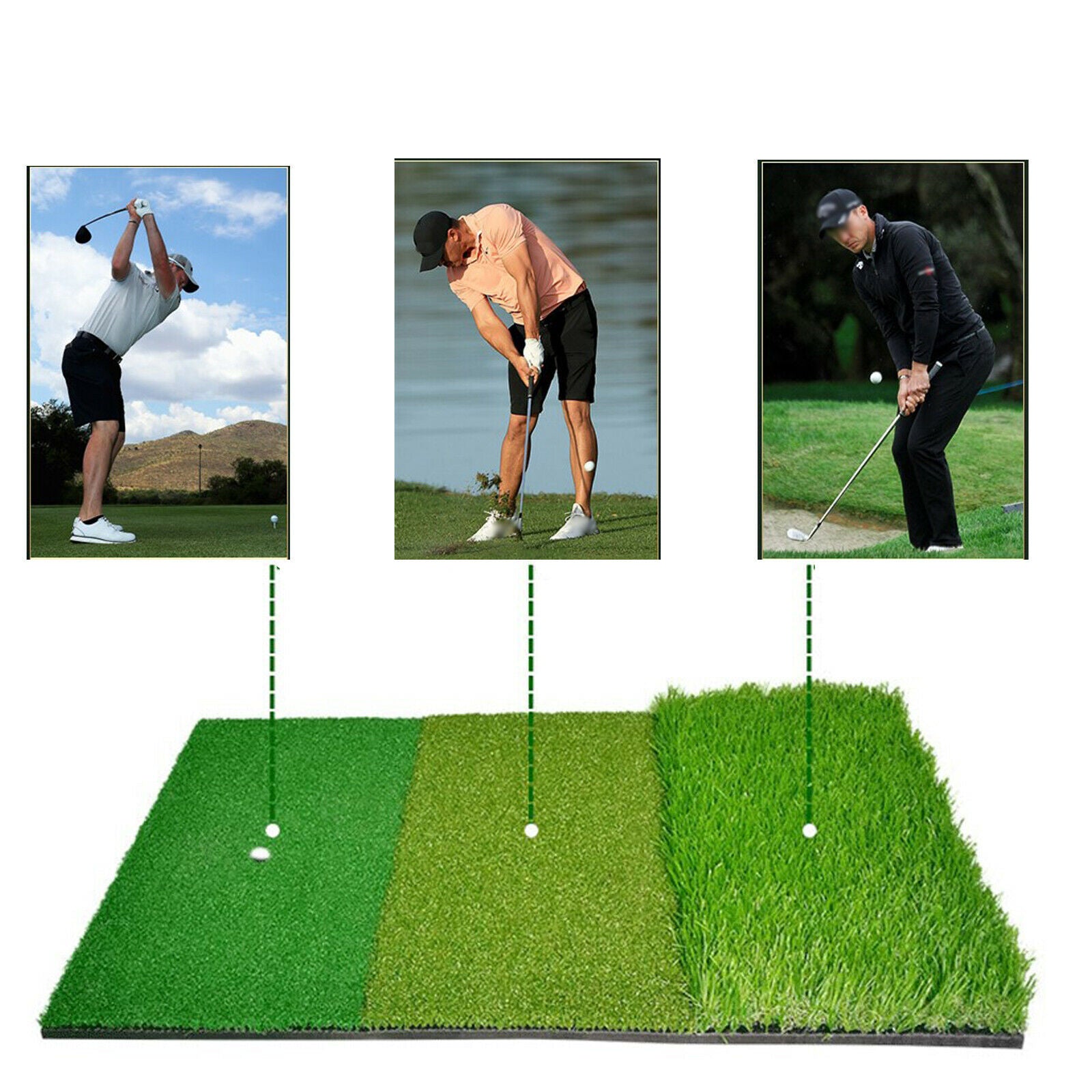 3-in-1 Practice Golf Mats Turf Putting Pad Portable Backyard Indoor
