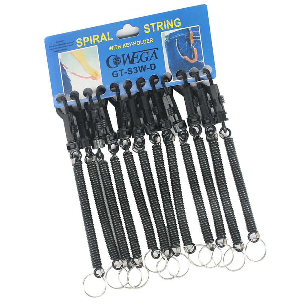 12x Retractable Coil Key Chain Theftproof Plastic String Keyring Black
