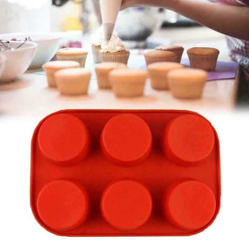 6 Cavity Cylinder Cake Baking Molds Soft Silicone Chocolate Candy Non-stick Bake