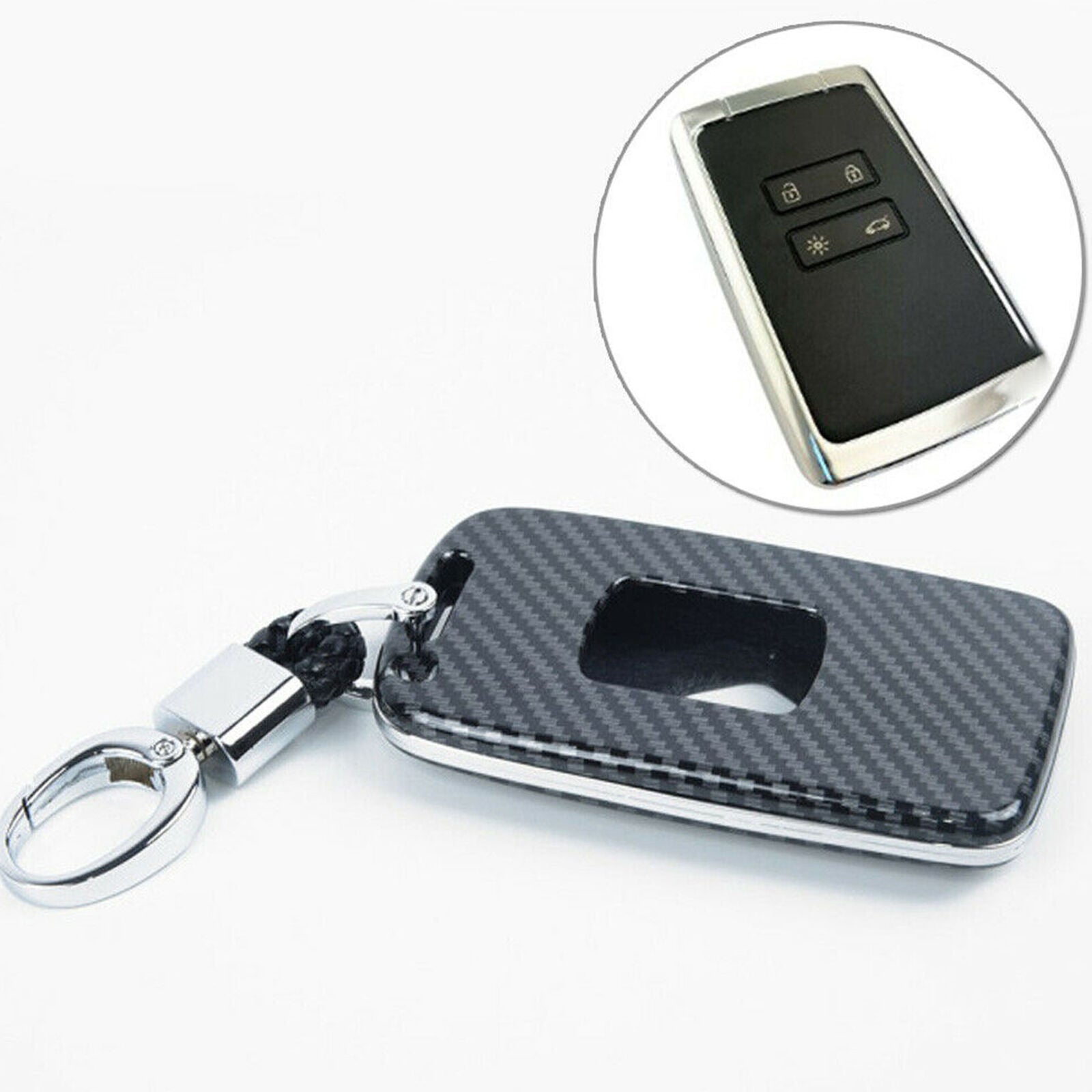 For Renault Kadjar Megane Koleos Carbon Fiber Car Key Cover Fob Case Accessories
