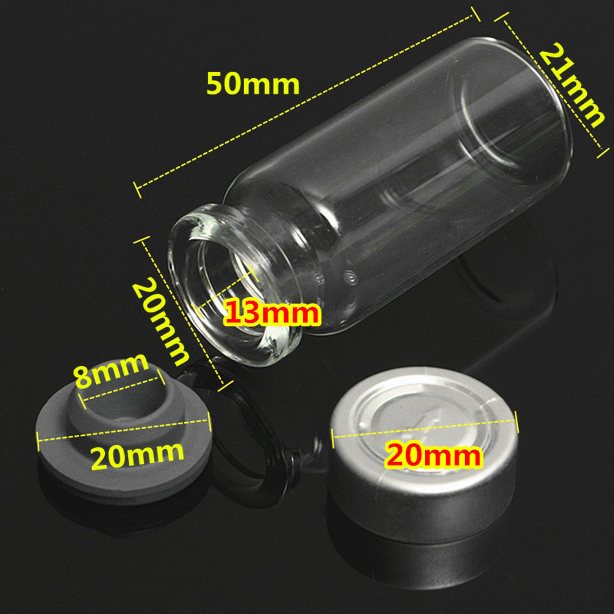 10Pcs 10ml Empty Sample Vial Clear Glass Bottles Jar Butyl Rubber Stopper