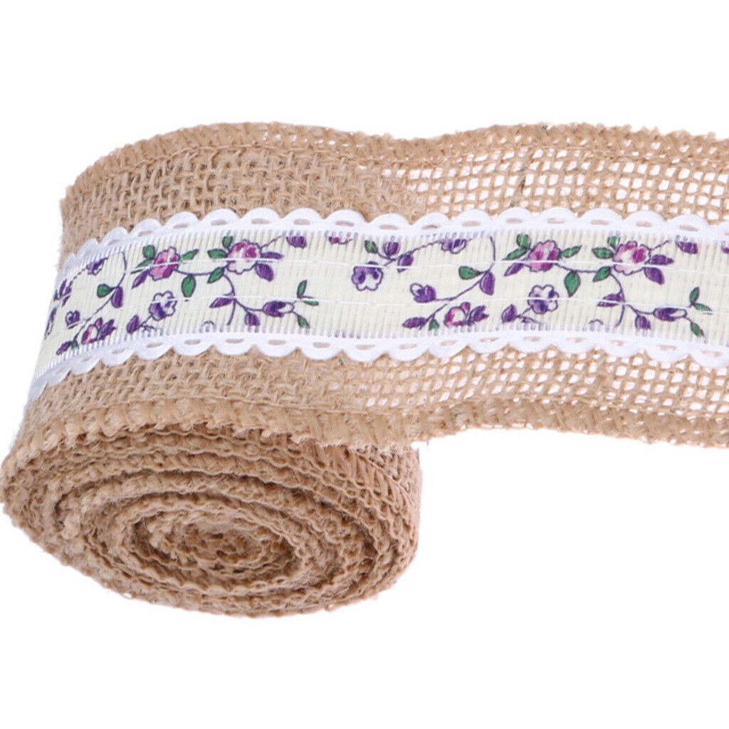 3 x Rose Flower Natural Jute Burlap Ribbon Roll Wedding Holiday Party Supply