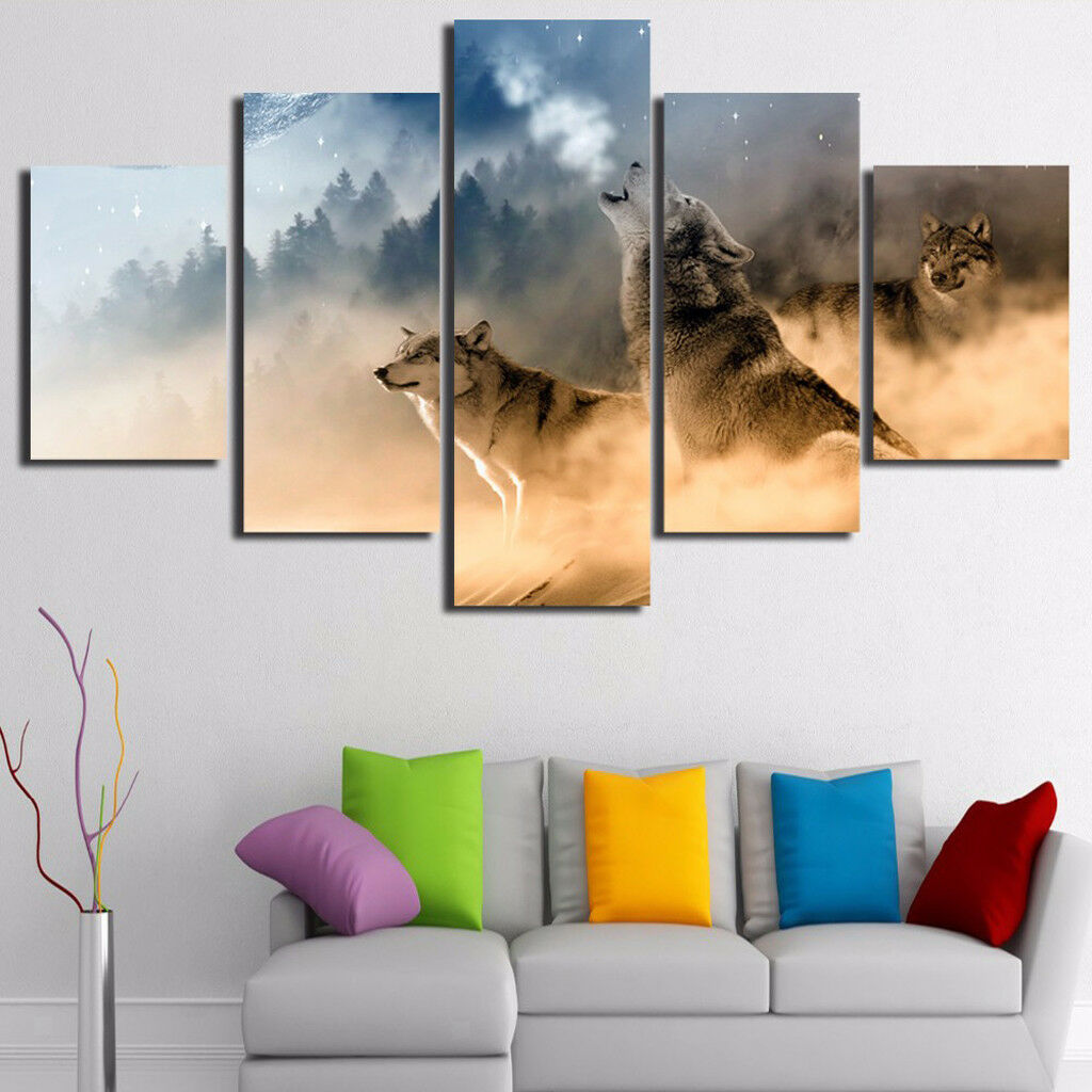 5 Panels Large Canvas Pictures Wall Art Prints Modern The Wolves Size L