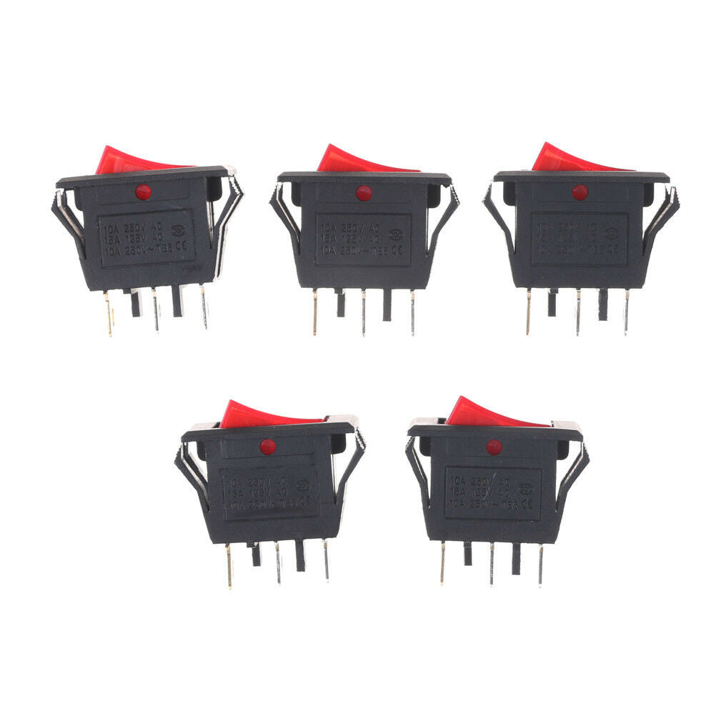 5PCS Red AC15A/250V 20A/125V ON-OFF 2 Position SPST Boat Rocker Switch 3 pC!