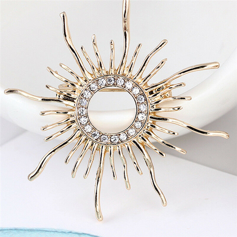 Women Weeding Jewelry Enamel Sun Brooch Pin Rhinestone Crystal Scarf Coat'BrF TH