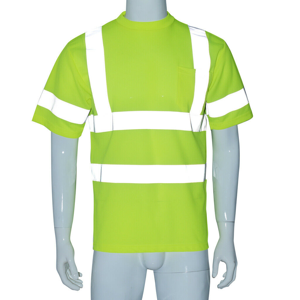 Hi-Vis Reflective Tape Short Sleeve Road Work Safety T Shirt yellow