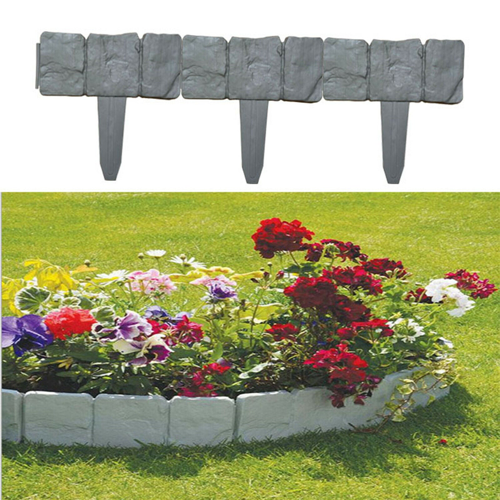 10pcs Lawn Garden Border Fence Stone-Style Lawn Stakes DIY Palisade Trellis