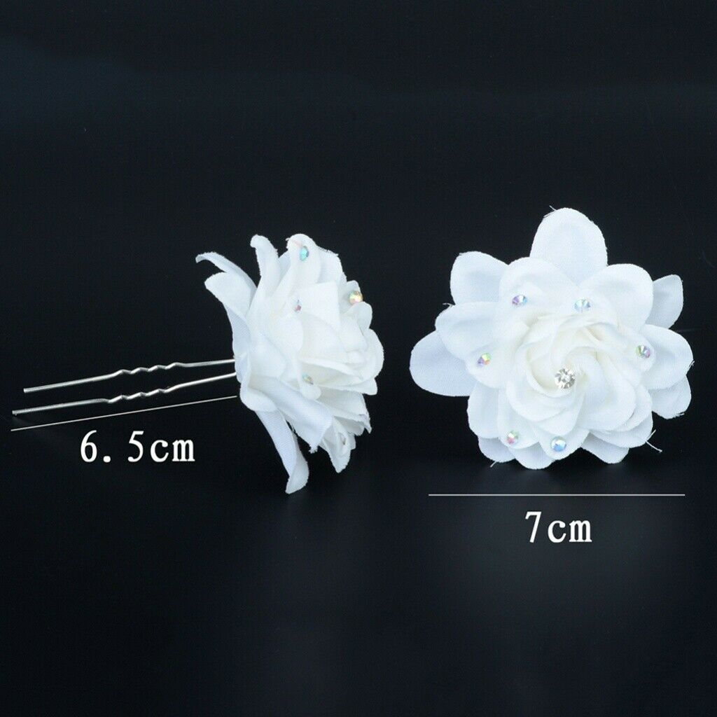 10pcs Womens Hair Clips White Flower Cloth U-shaped Hair Pin Barrette Wedding
