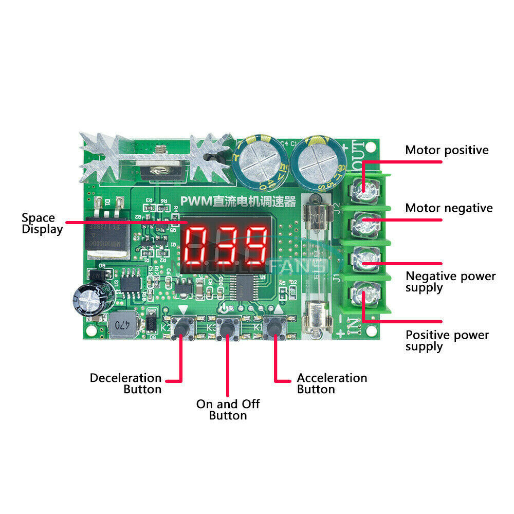 DC 12-60V 600W 10A PWM Motor Speed Controller Regulator Red LED Digital Display
