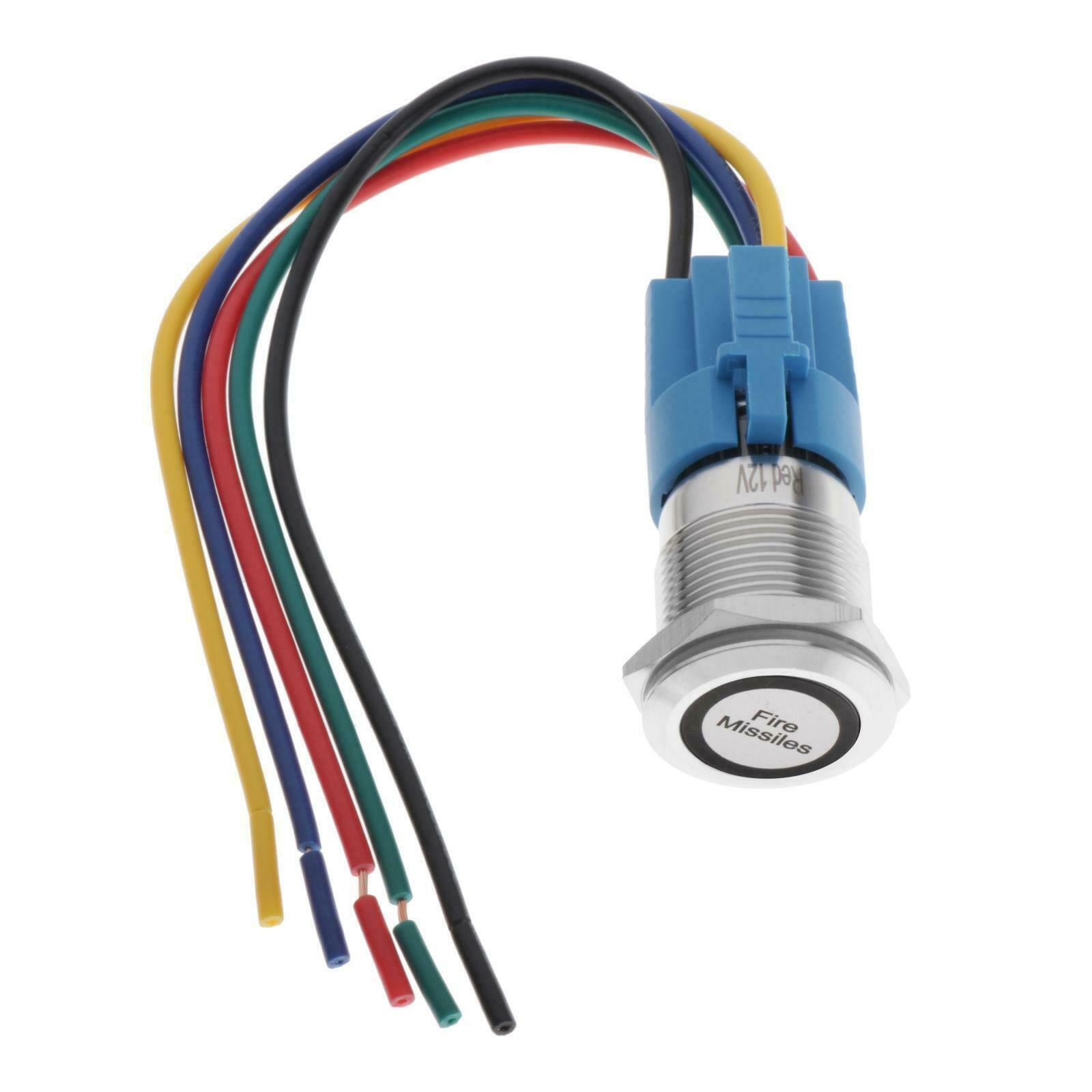 12V 19mm Red LED Light Missile Fire Push Button Switch