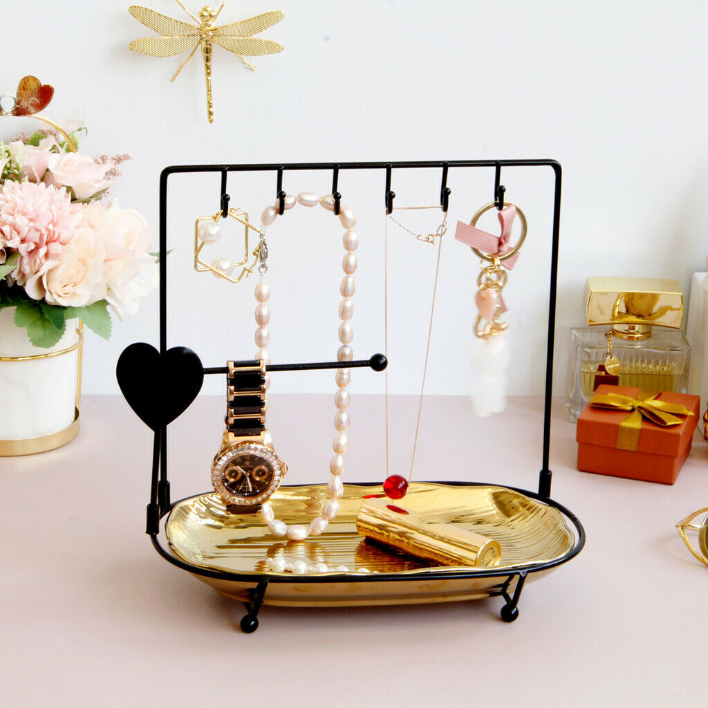 1pc Jewelry Display Holder Stand w/ Ceramic Tray and Hook Jewelry Rack C