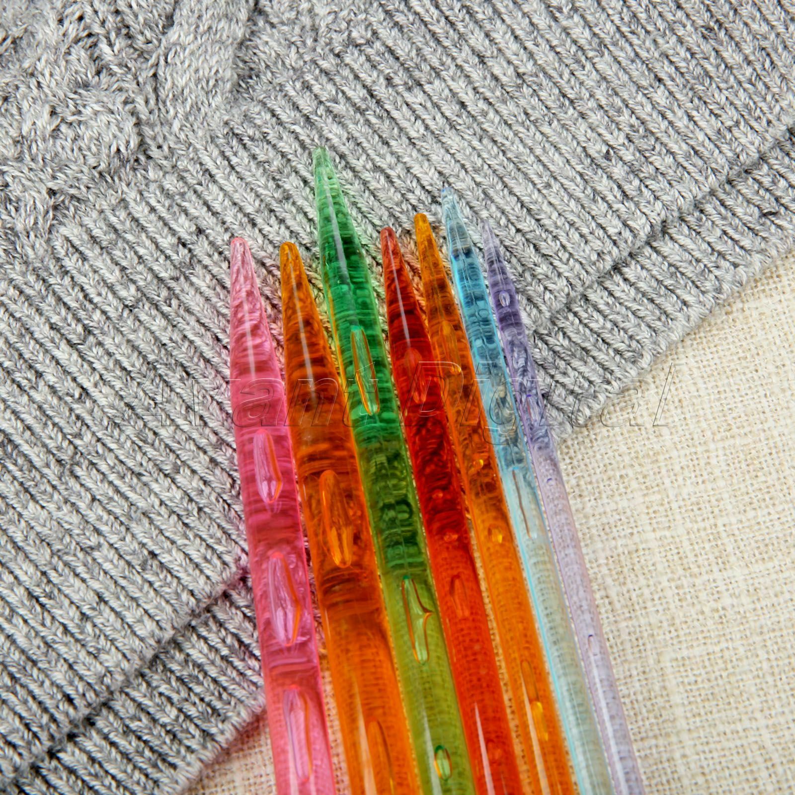 Multicolor Plastic Crystal Scarf Sweater Knitting Needles Weaving Tool 14Pcs