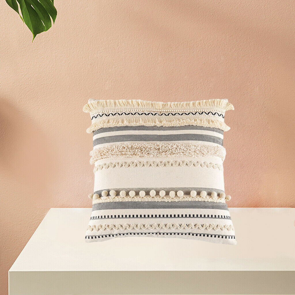 Moroccan Boho Throw Pillow Cover Square Woven Tufted Cushion Covers Beige