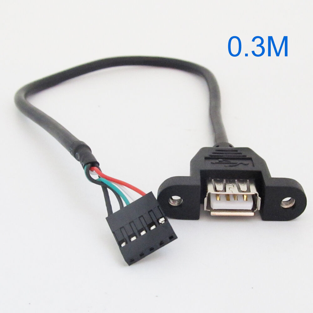 1pc Black 30cm/1ft USB Internal 5 Pin Header to USB A Female Jack Adapter Cable