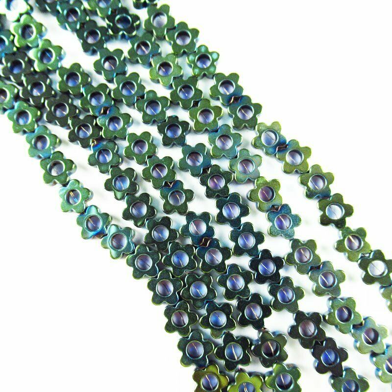 5x5x2mm Carved Army Green Hematite Flower Loose Bead 15.5 inch 12g A-455TS