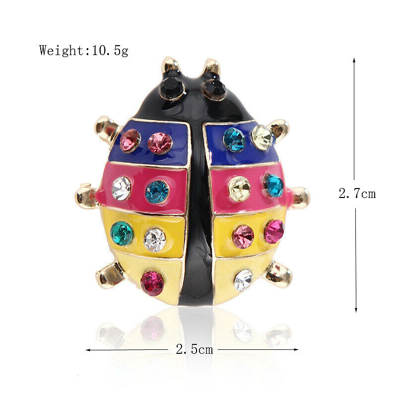 Fashion Colorful Enamel Rhinestone Ladybug Brooches Beetle Pin Corsage Je.l8
