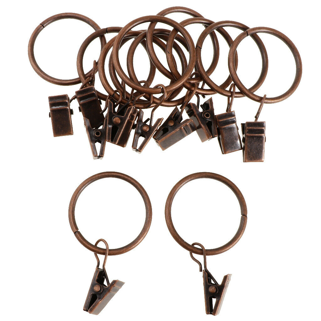 12 Pieces Metal Curtains Drapery Rings with Clips Copper 32mm